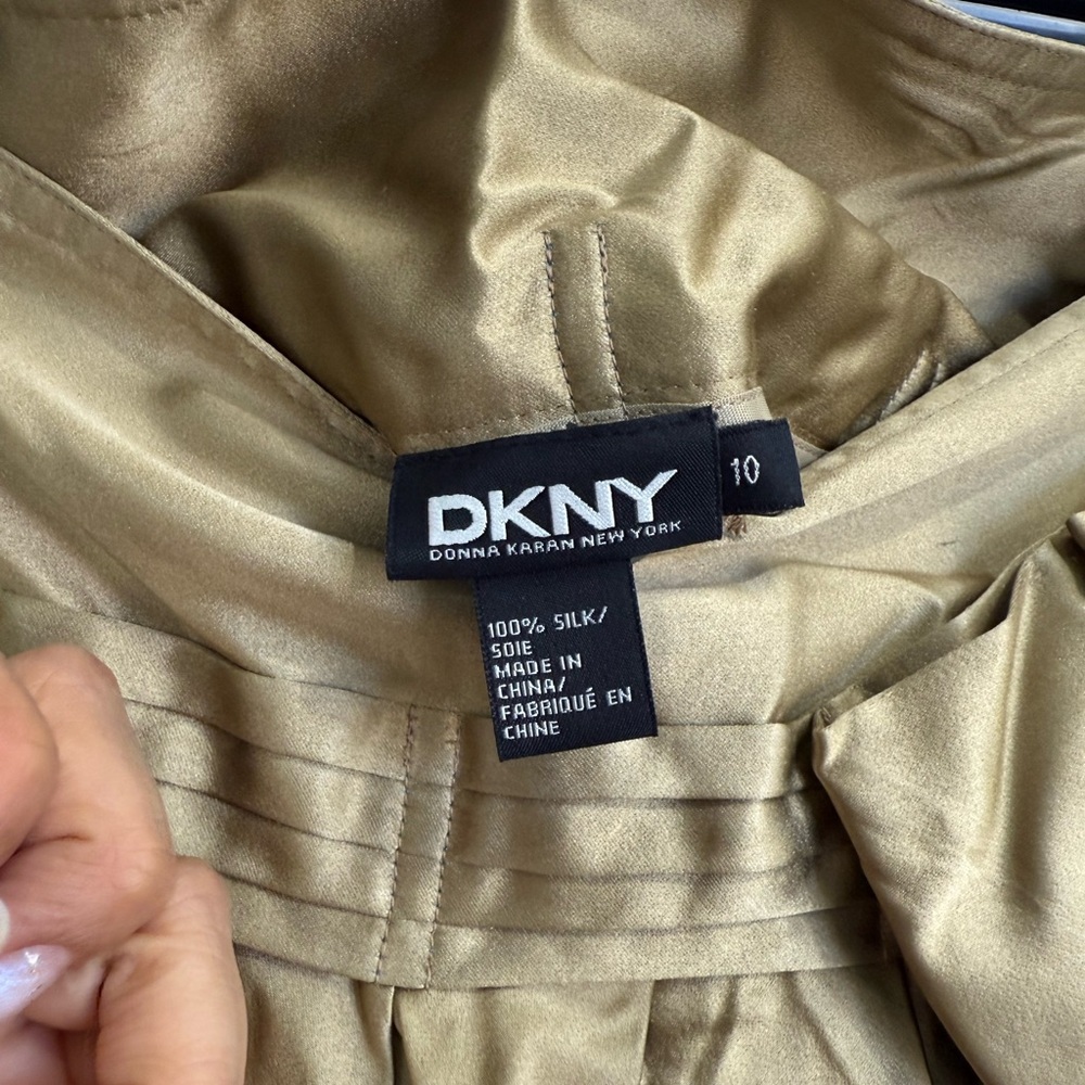 Vintage DKNY 100% Silk Gold Midi Skirt Bow Detail Size 10 Quiet Luxury Y2K - Picture 8 of 9